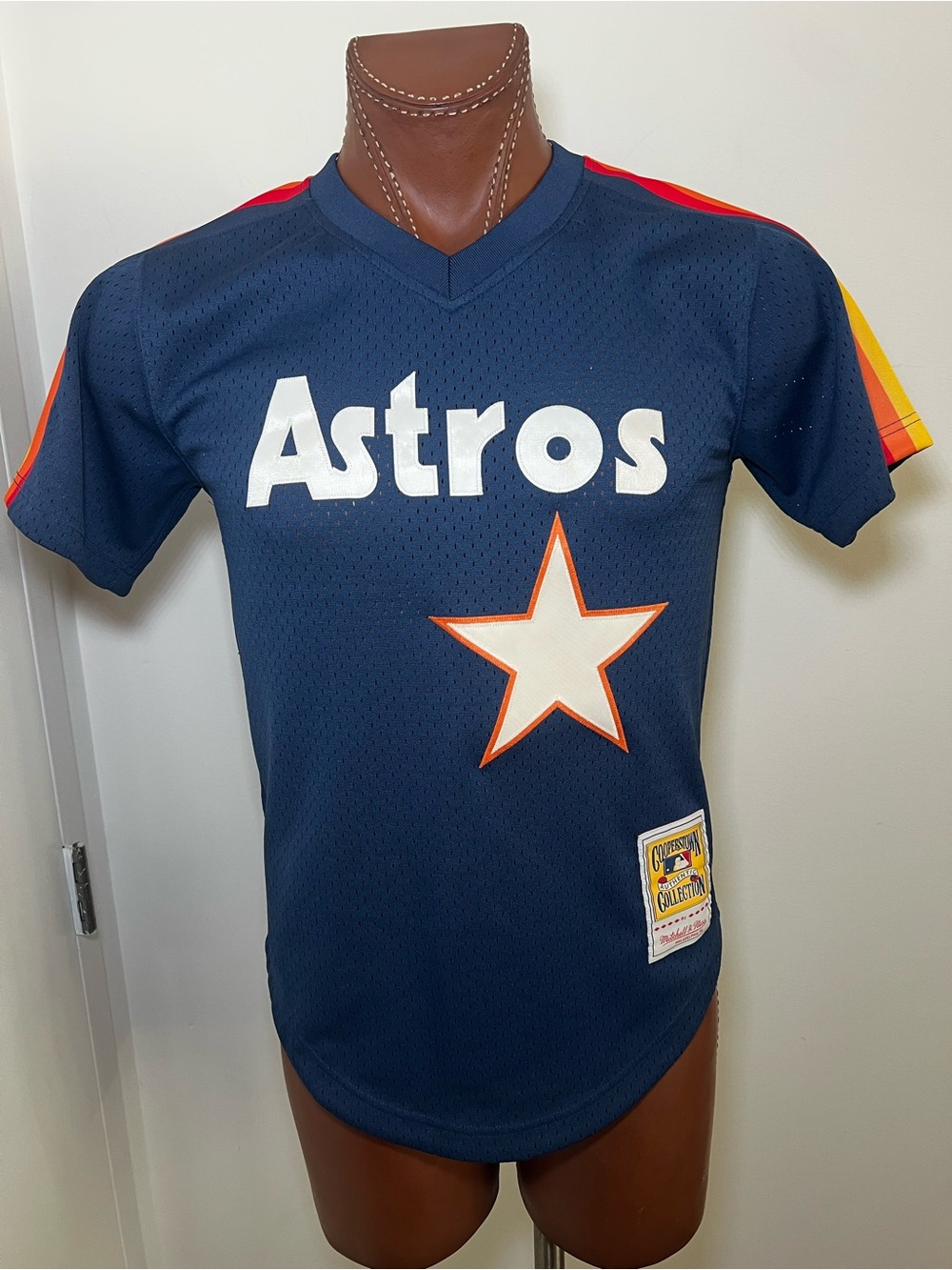 Mitchell & Ness Navy Astros Kids Mesh Jersey with Red and Yellow Accents